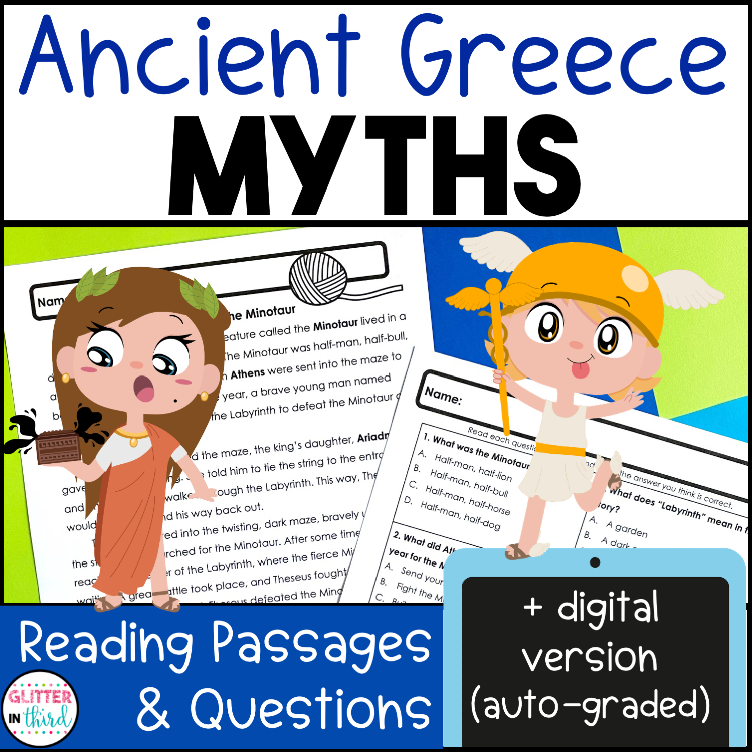 Ancient Greek Mythology Reading Comprehension Passages Glitter In Third