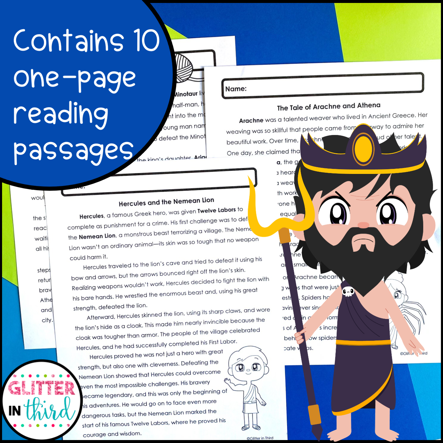 Ancient Greek Mythology Reading Comprehension Passages Glitter In Third