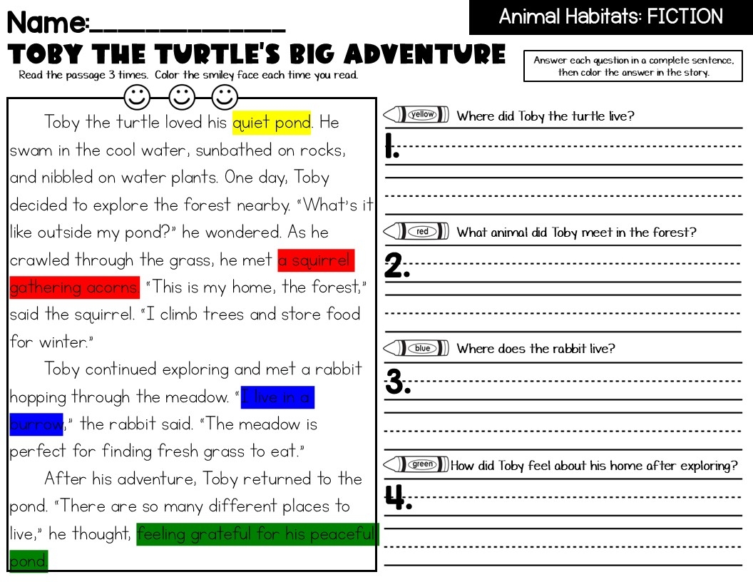 Habitats Reading Comprehension Worksheets