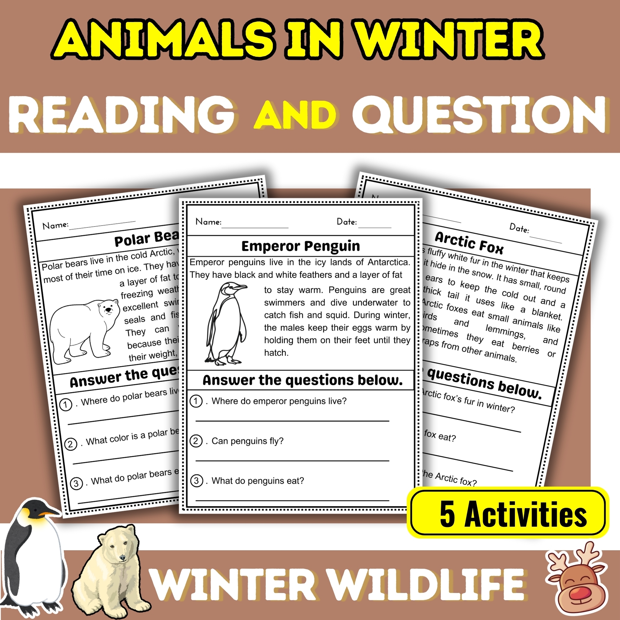 Animals In Winter Reading Worksheets For 1st Grade Learn About Winter Wildlife Made By Teachers