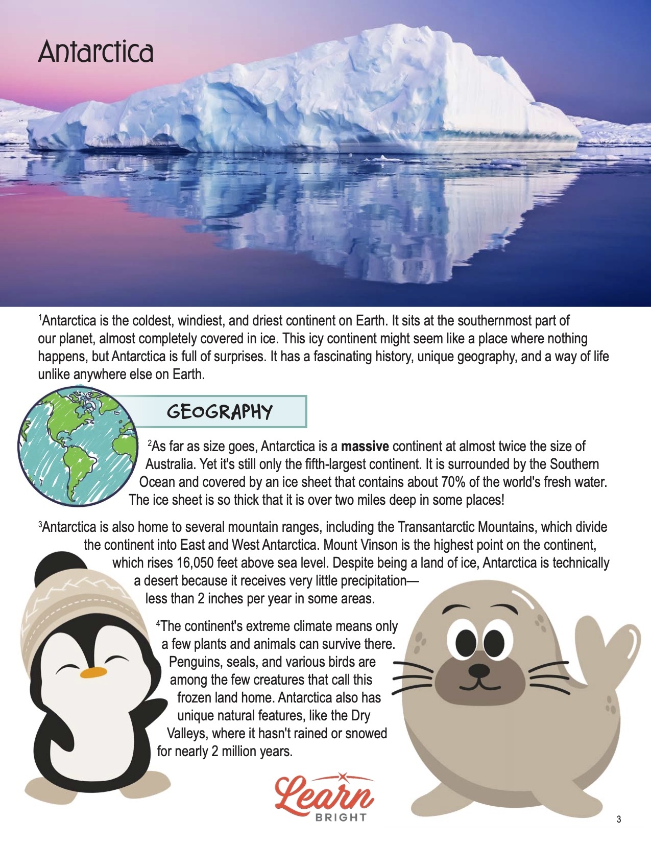 Antarctica Reading Comprehension Worksheets