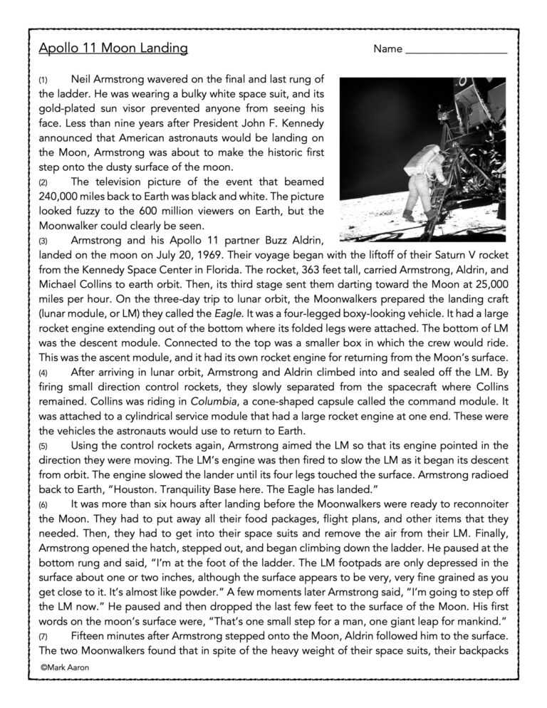Apollo 11 Moon Landing Reading Comprehension Passage And Assessment Classful