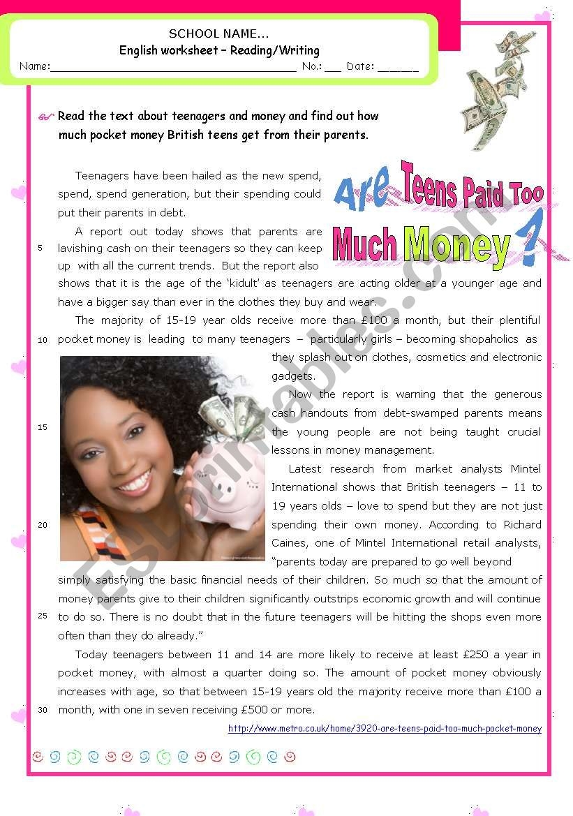 Are Teens Getting Too Much Pocket Money Reading Comprehension 