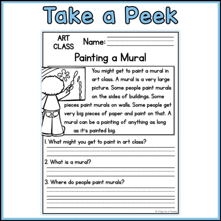 Art Class Reading Comprehension Passages And Questions Back To 
