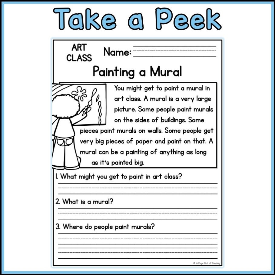 Art Class Reading Comprehension Passages And Questions Back To 