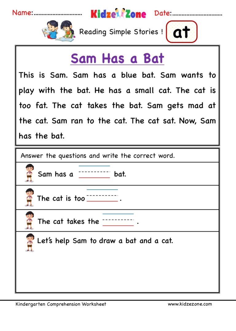 At Word Family Reading Comprehension Worksheet KidzeZone Worksheets Library