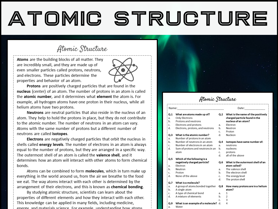 Atomic Structure Reading Comprehension Passage And Questions PDF Teaching Resources