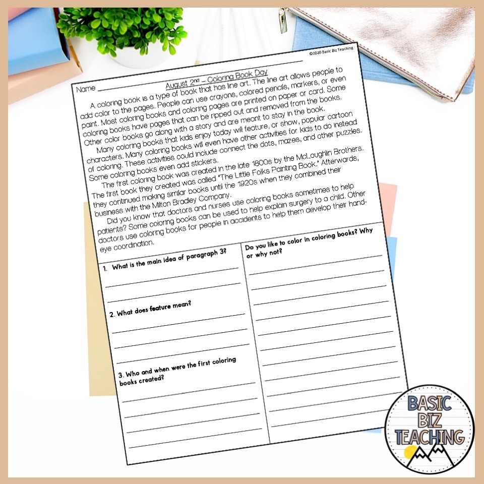 August Daily Nonfiction Reading Comprehension Passages Made By 