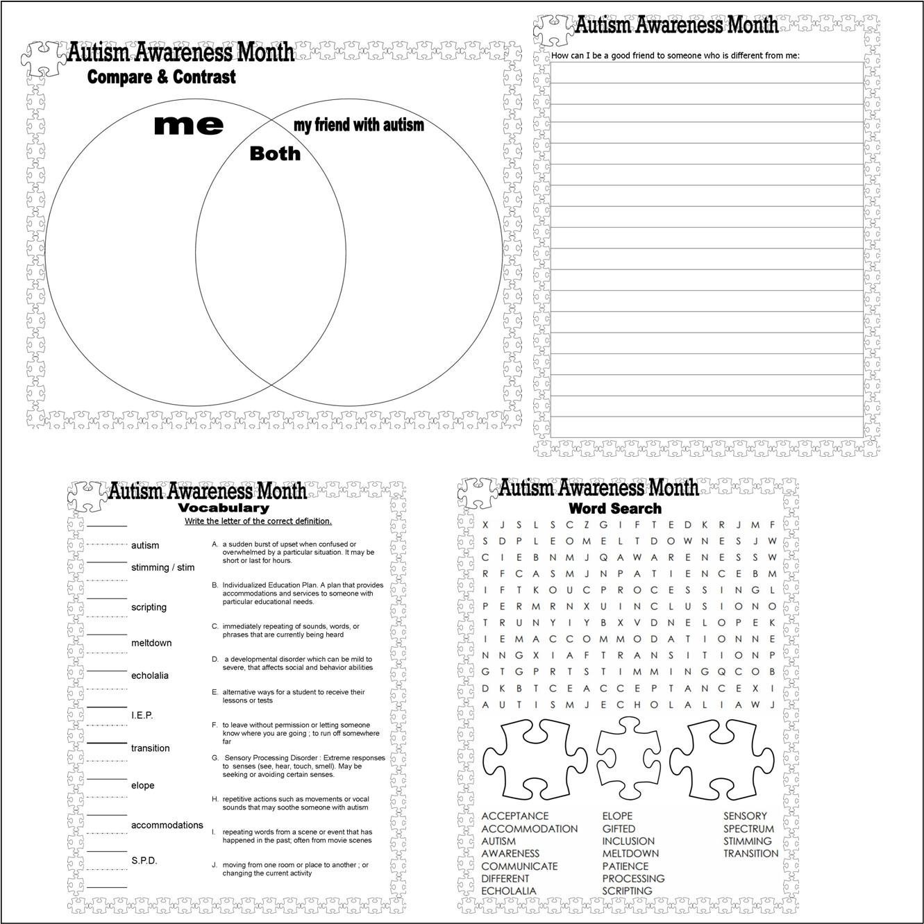 Autism Awareness In The Classroom Worksheets U0026 Decor