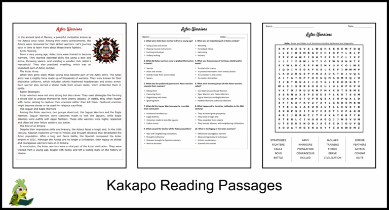 Aztec Warriors Reading Comprehension And Word Search Teaching Resources