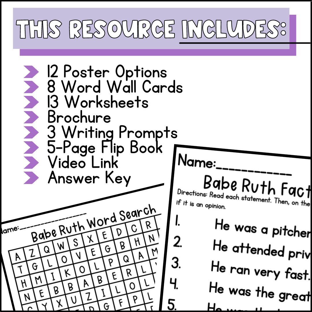 Babe Ruth Biography Activities Worksheets Report Athlete Study