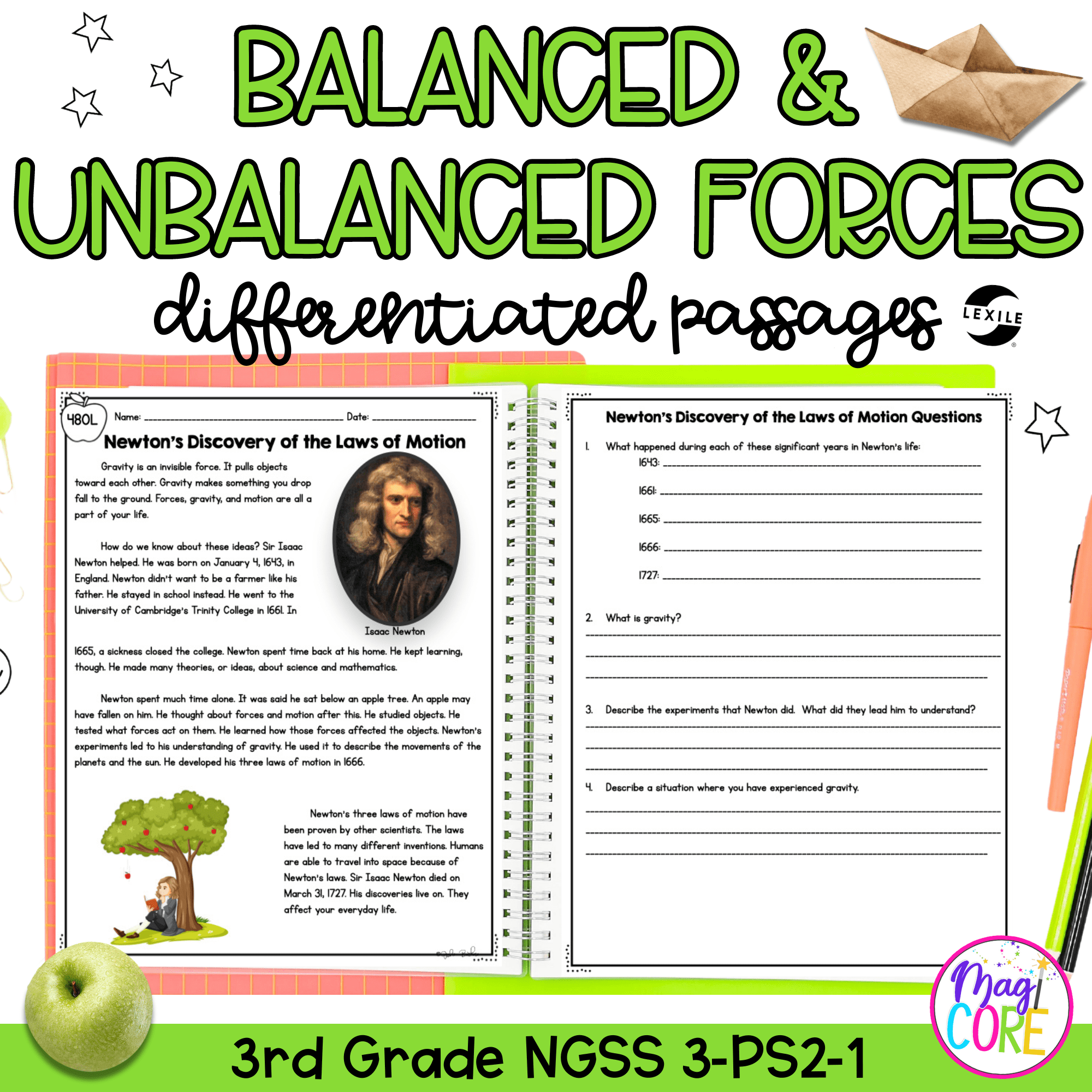 Balanced U0026 Unbalanced Forces NGSS 3 PS2 1 Science Differentiated Reading Passage