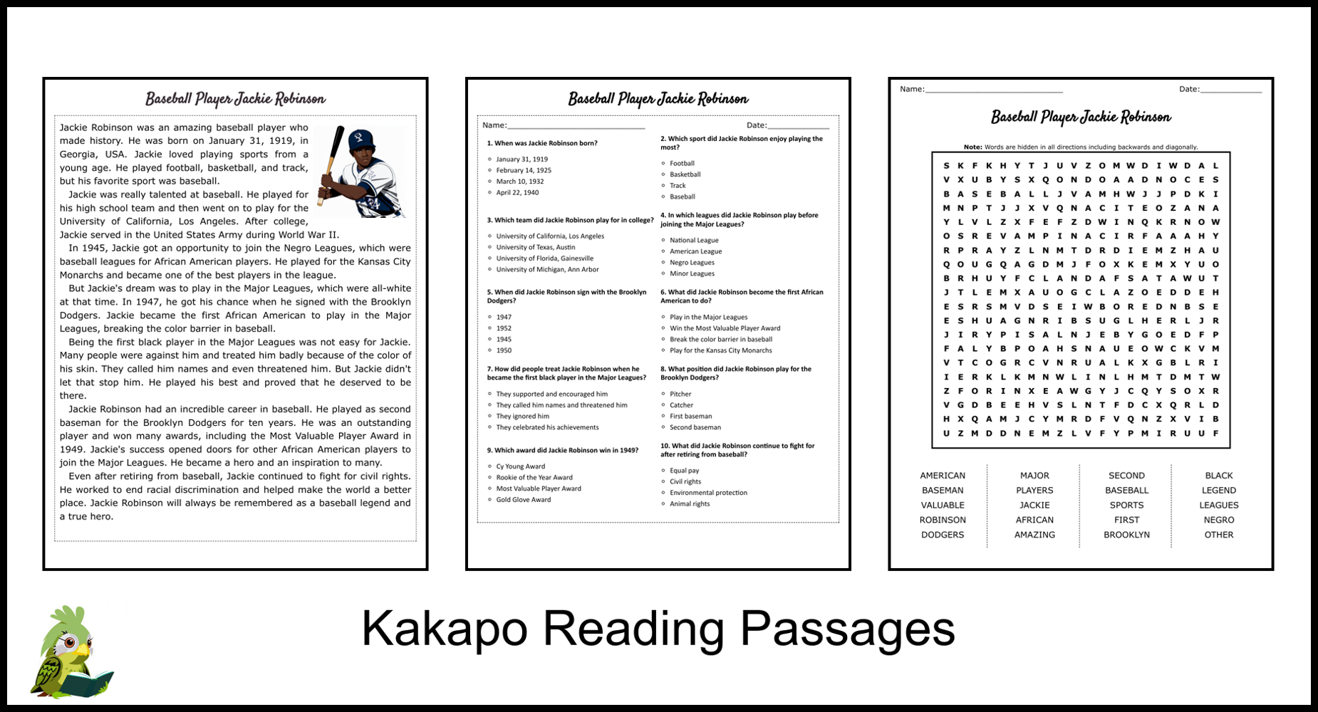 Jackie Robinson Reading Comprehension Worksheet Pdf