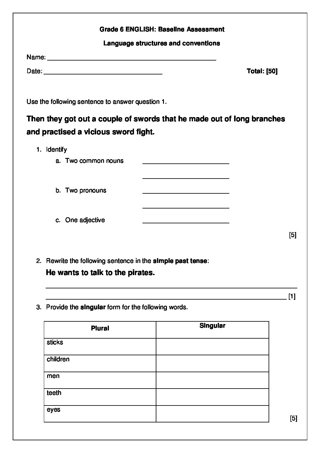 Baseline Assessment Language Teacha 