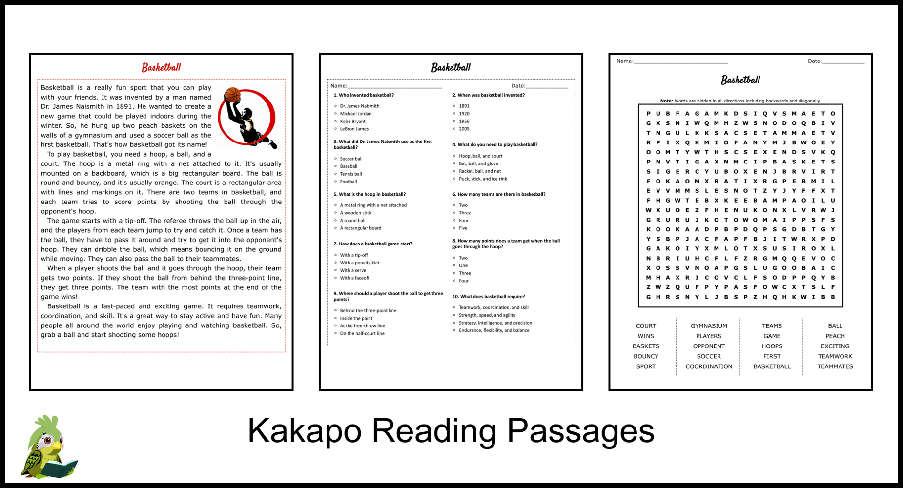 Reading Comprehension Worksheet Basketball