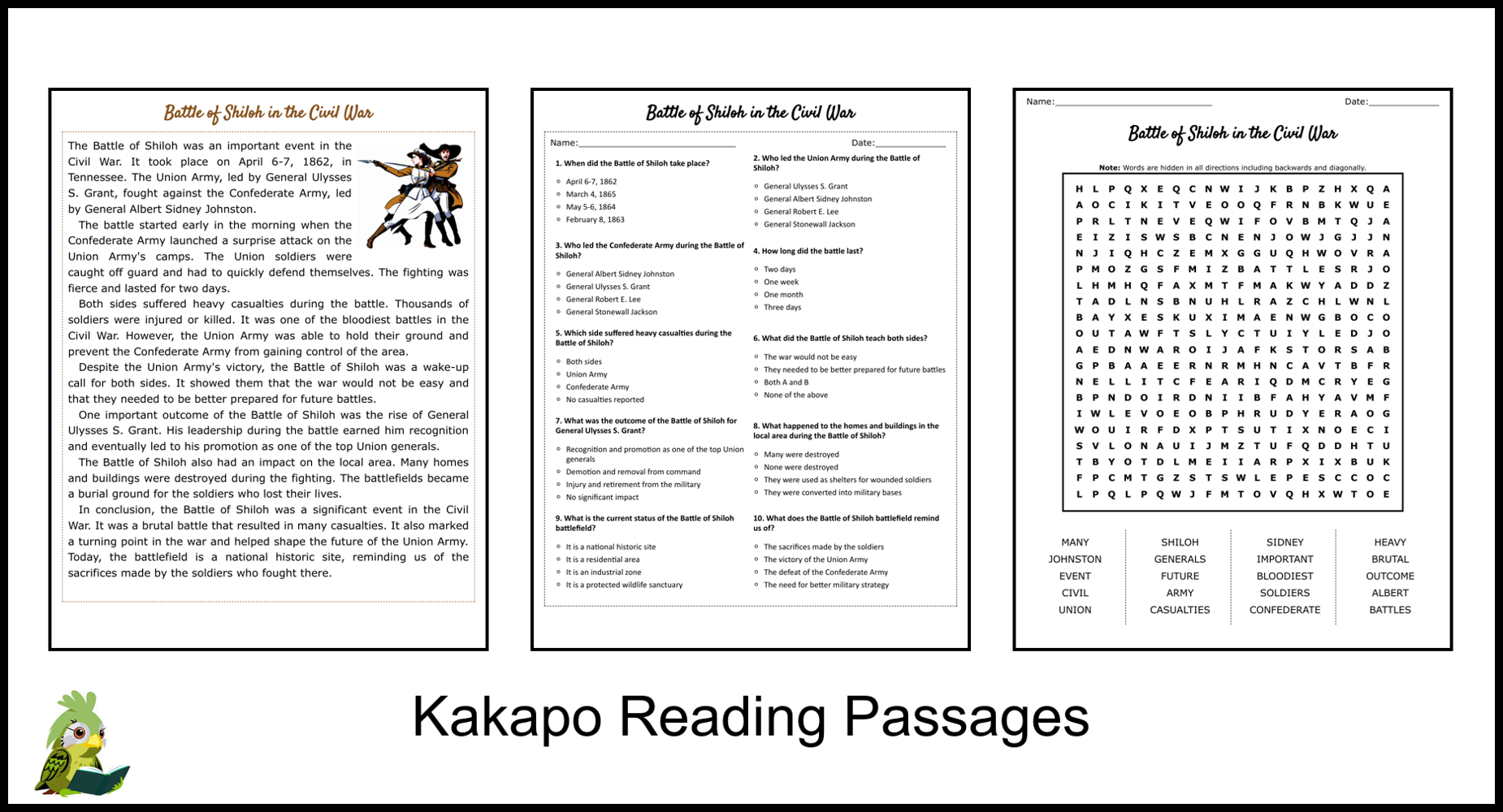 Civil War Reading Comprehension Worksheet