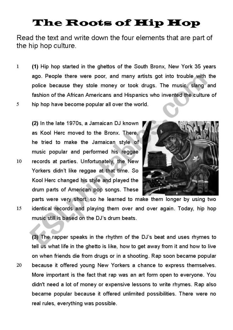 Before The Hip Hop Show Close Reading Passage Printable Skills Worksheets Library