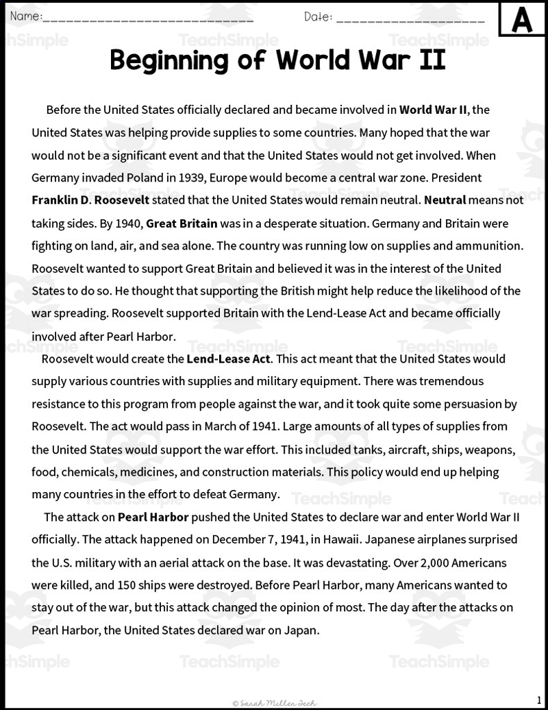 Beginning Of World War II Reading Packet