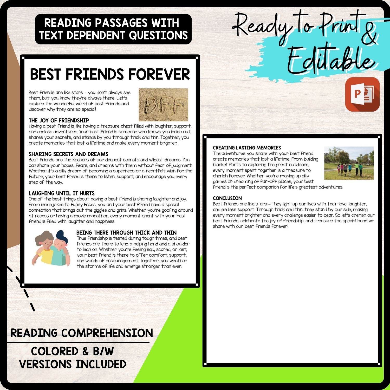 Best Friends Forever Reading Comprehension Worksheet Teachers Stock