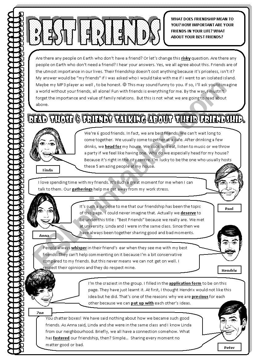 BEST FRIENDS reading Comprehension 3 page ESL Worksheet By Mr dgdln