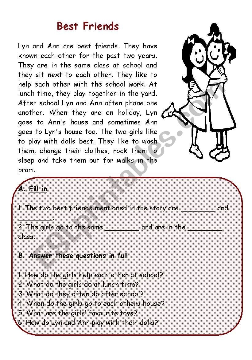 Best Friends Reading Comprehension ESL Worksheet By Janet Att