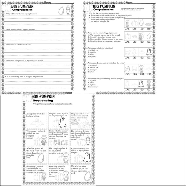 Big Pumpkin Halloween Reading Quiz Tests Story Sequencing Made 