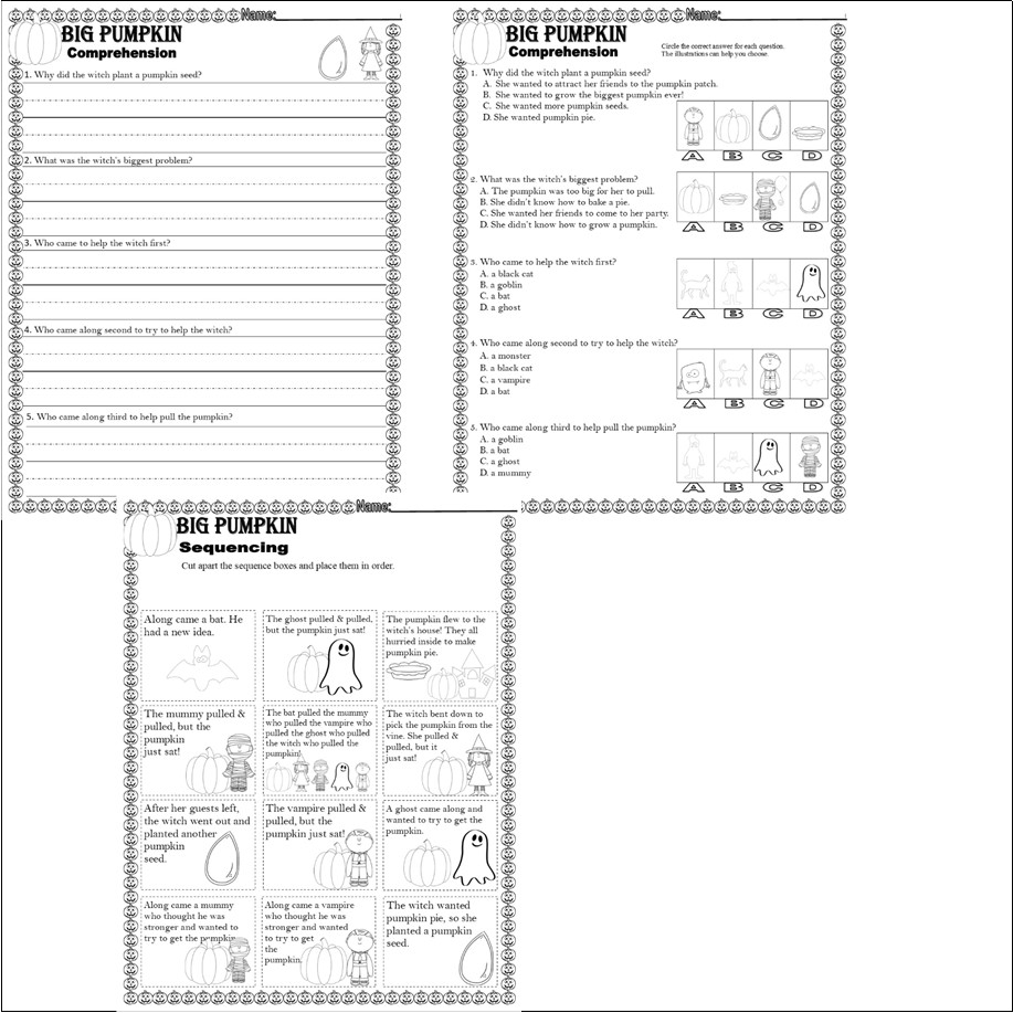 Big Pumpkin Halloween Reading Quiz Tests Story Sequencing Made 