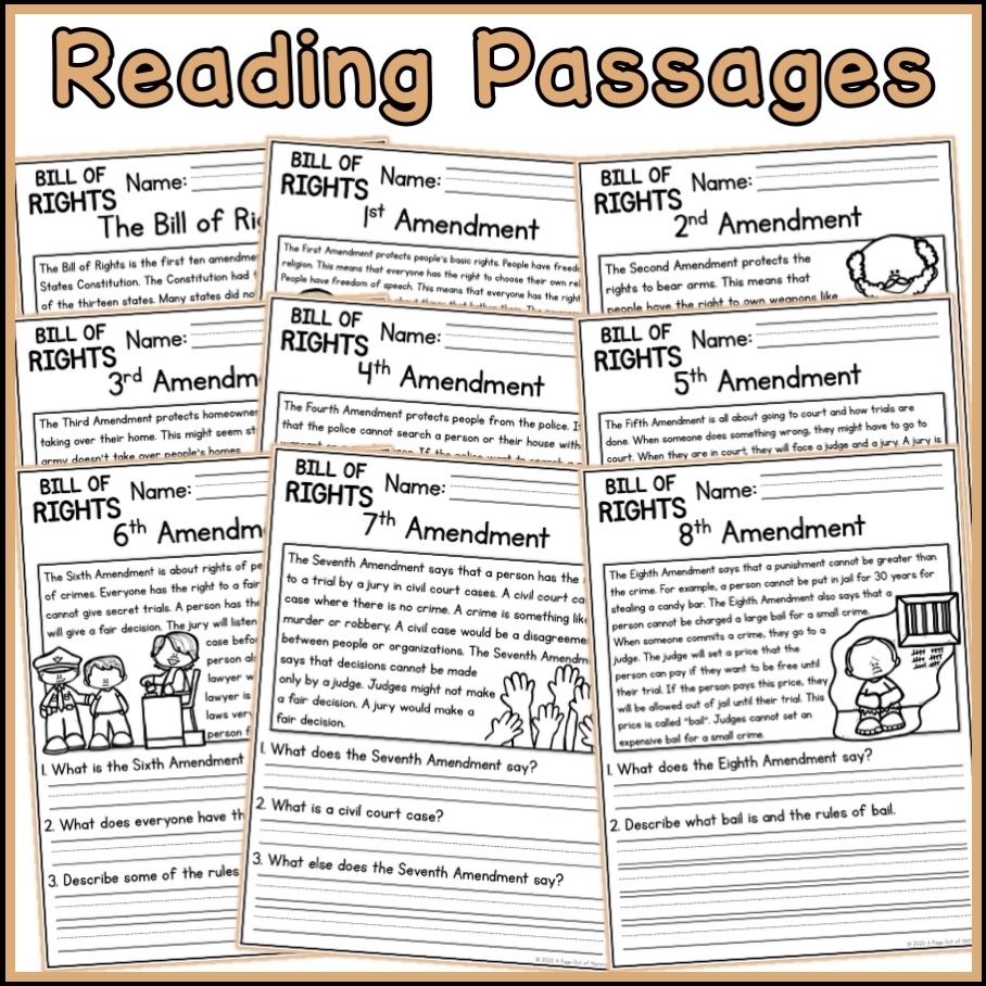 Bill Of Rights Social Studies Reading Comprehension Passages K 2