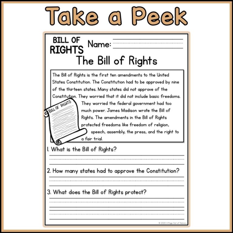Bill Of Rights Social Studies Reading Comprehension Passages K 2