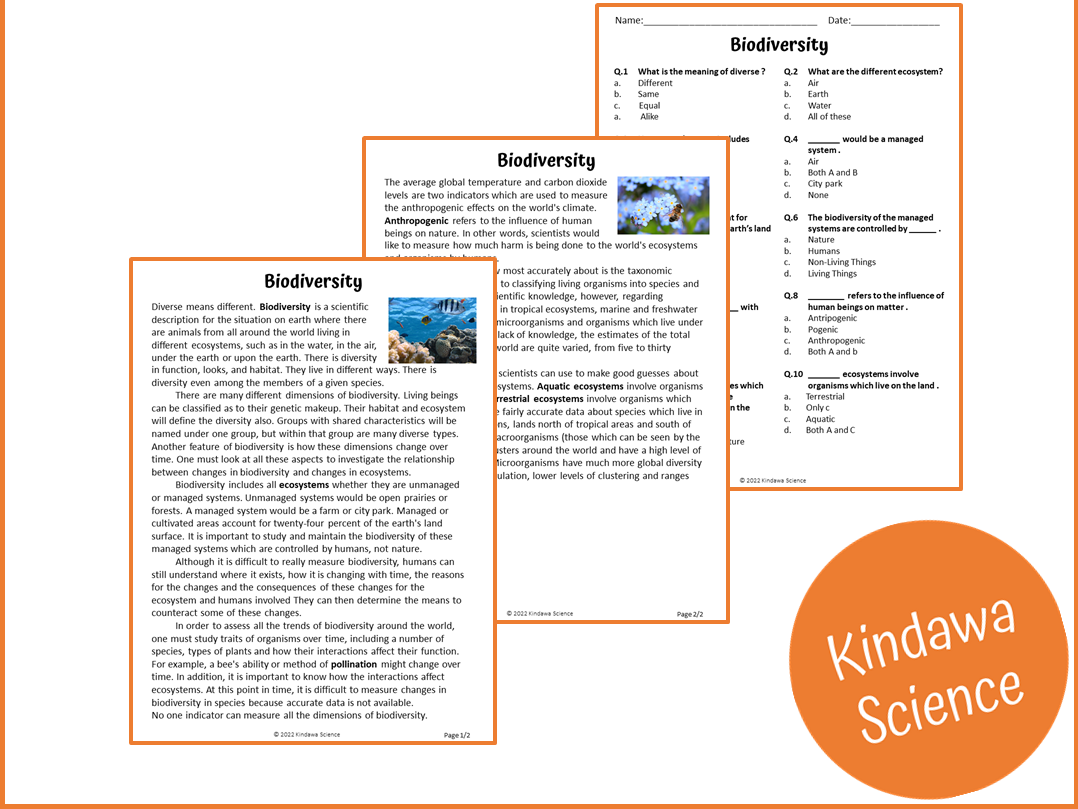 Biodiversity Reading Comprehension Passage And Questions PDF Teaching Resources