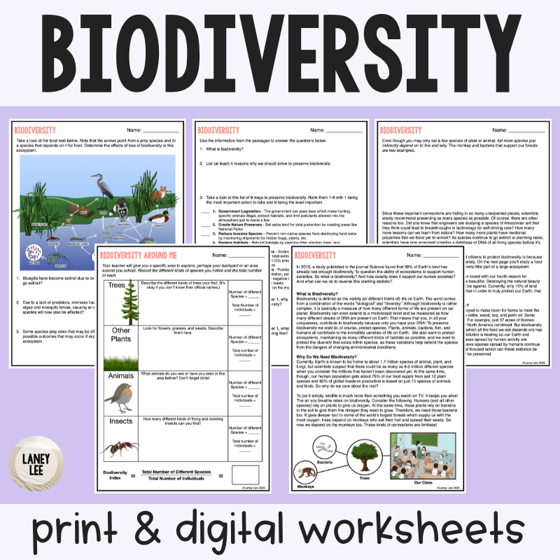 Biodiversity Reading Comprehension Worksheets Laney Lee
