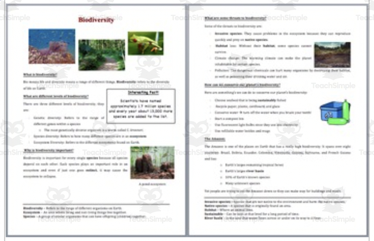 Biodiversity Science Reading Article Grades 5 7 By Teach Simple