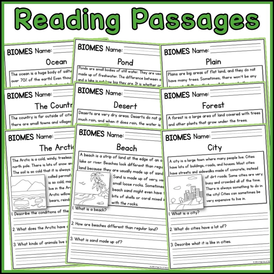 Biomes Social Studies Science Reading Comprehension Passages K 2