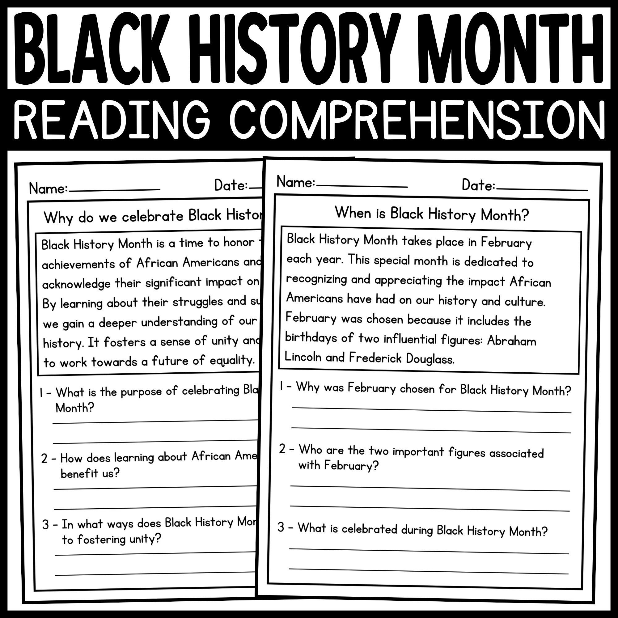 Black History Month Reading Comprehension Passages And Questions 