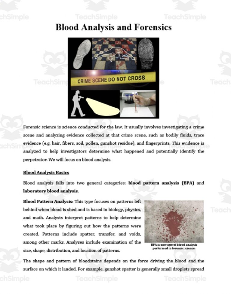 Blood Analysis And Forensics Reading Comprehension Article