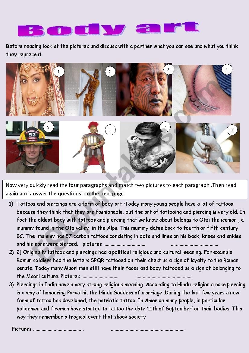 Body Art ESL Worksheet By Primpi