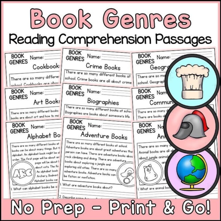 Book Genres Reading Comprehension Passages And Questions Back To School Science Printable Worksheets