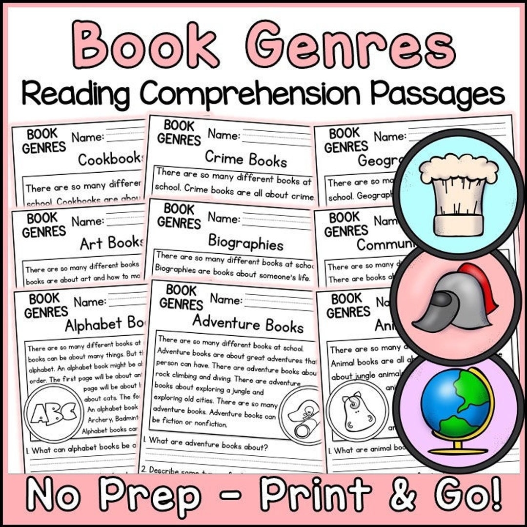 Book Genres Reading Comprehension Passages And Questions Back To School Science Printable Worksheets Etsy