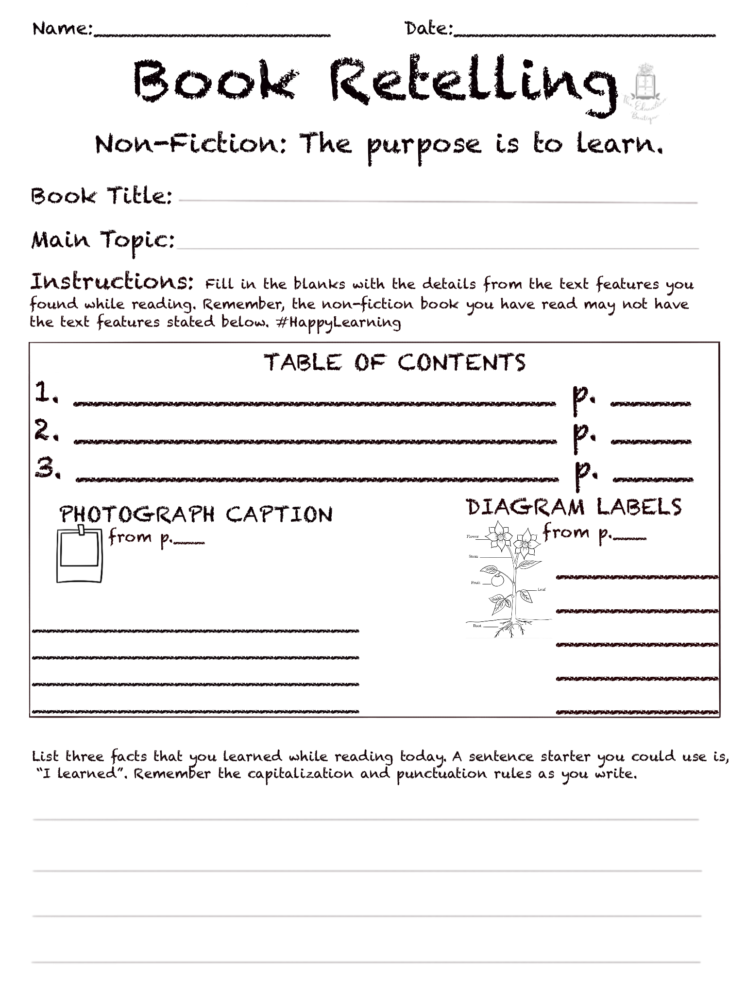 Book Retelling Worksheet Classful