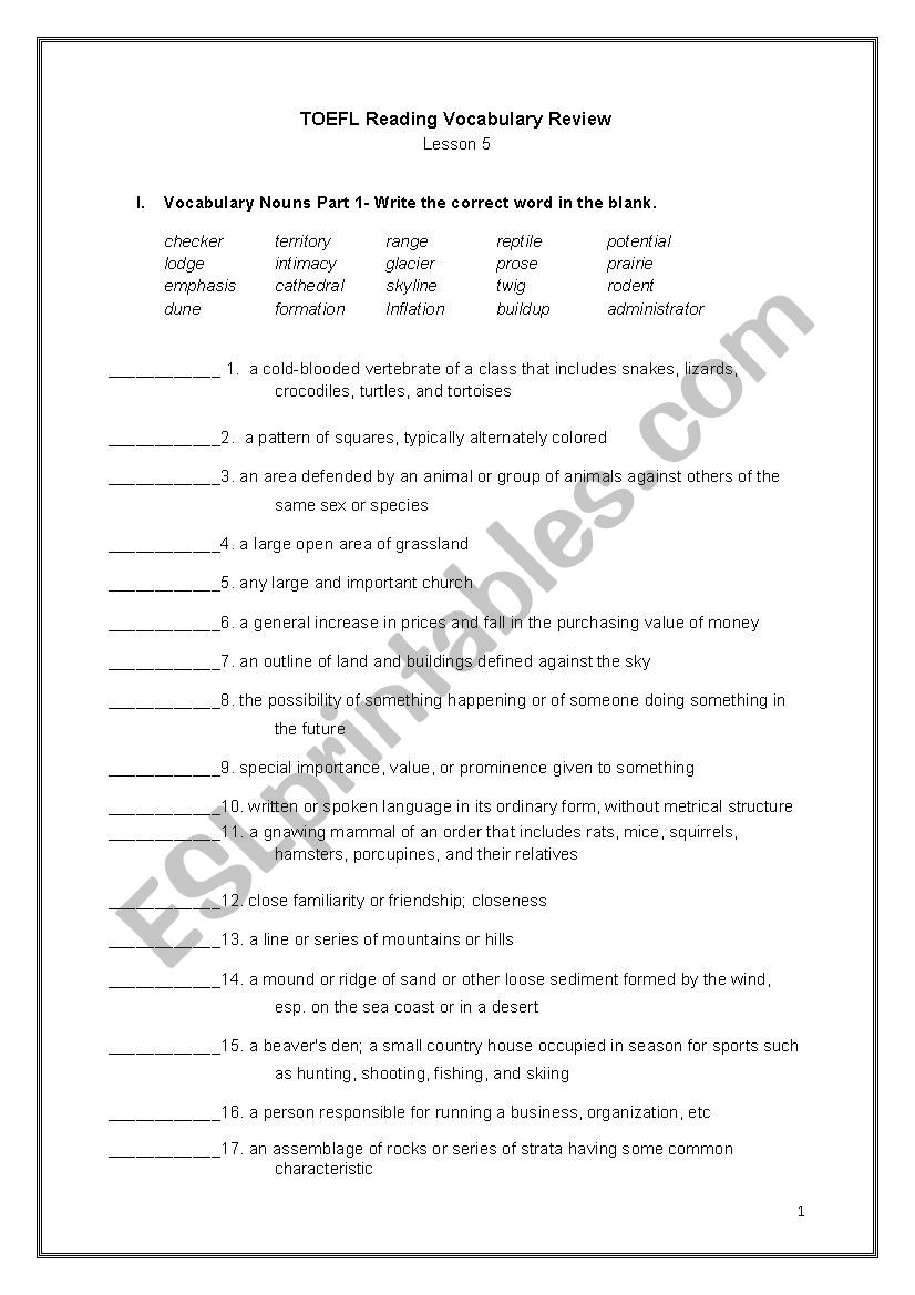Bruce Rogers TOEFL Reading Chapter 5 Vocabulary Test ESL 