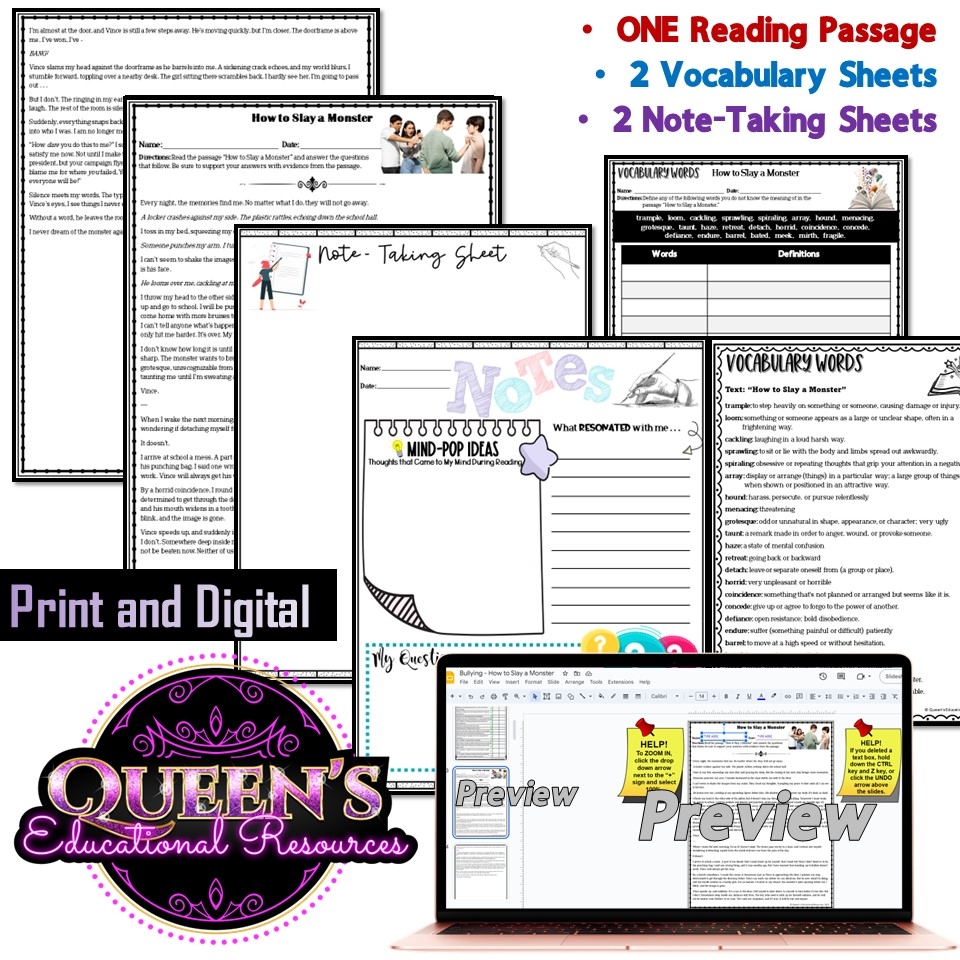 Free Bullying Reading Comprehension Worksheets