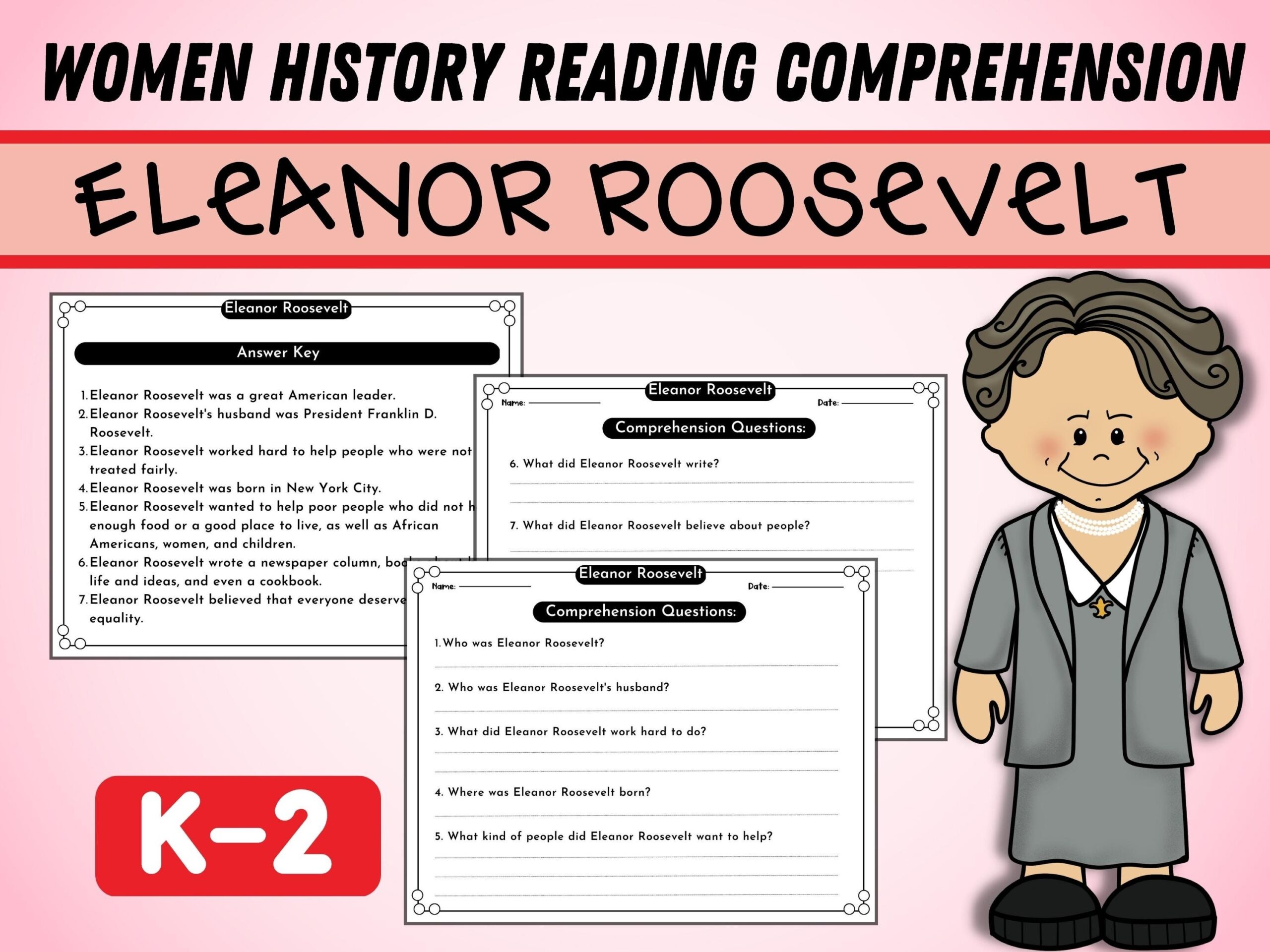 Buy Eleanor Roosevelt Reading Comprehension Passage Women History Month Worksheets March Activities For Grade K 2 Timeline Activity Online In India Etsy
