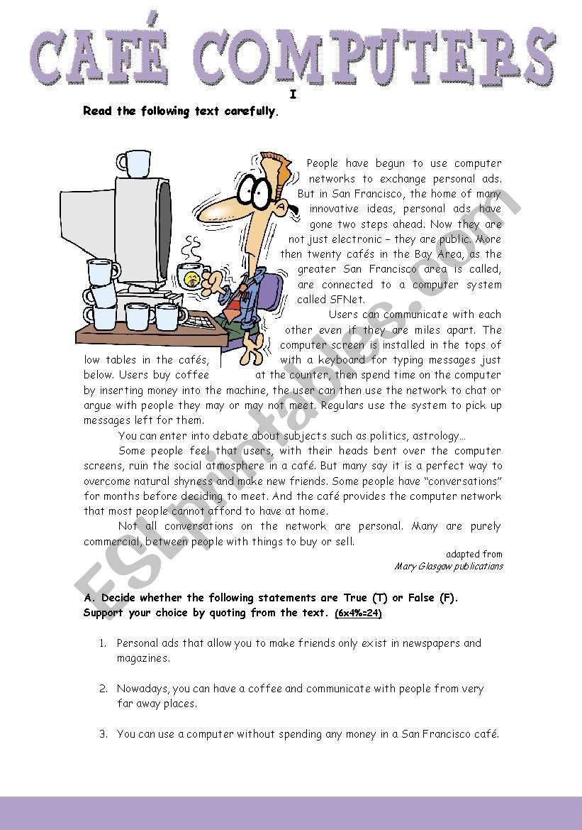 Caf Computers ESL Worksheet By Teresaraiva