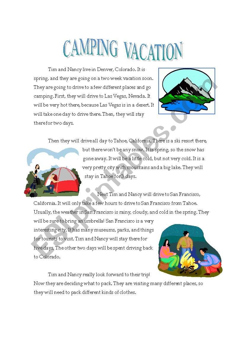Camping Reading ESL Worksheet By Lebam
