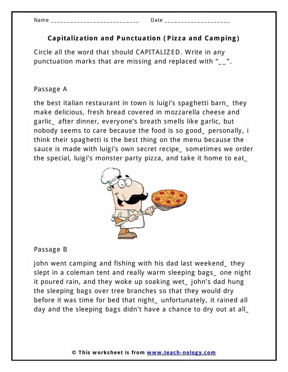 Capitalization And Punctuation Pizza And Camping Teach nology