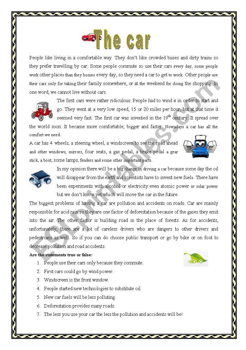 Car Reading Vocabulary With Key ESL Worksheet By Saskat3