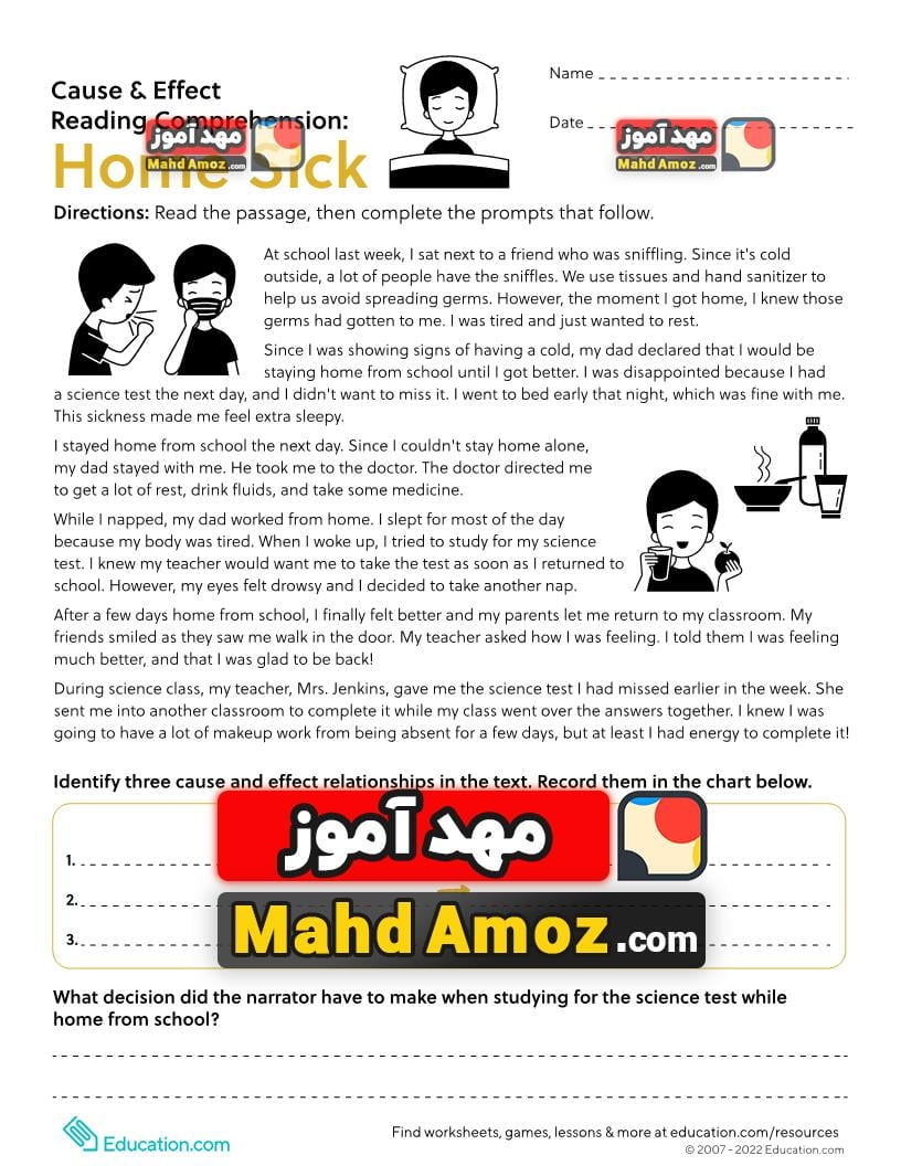  Cause U0026 Effect Reading Comprehension Home Sick 