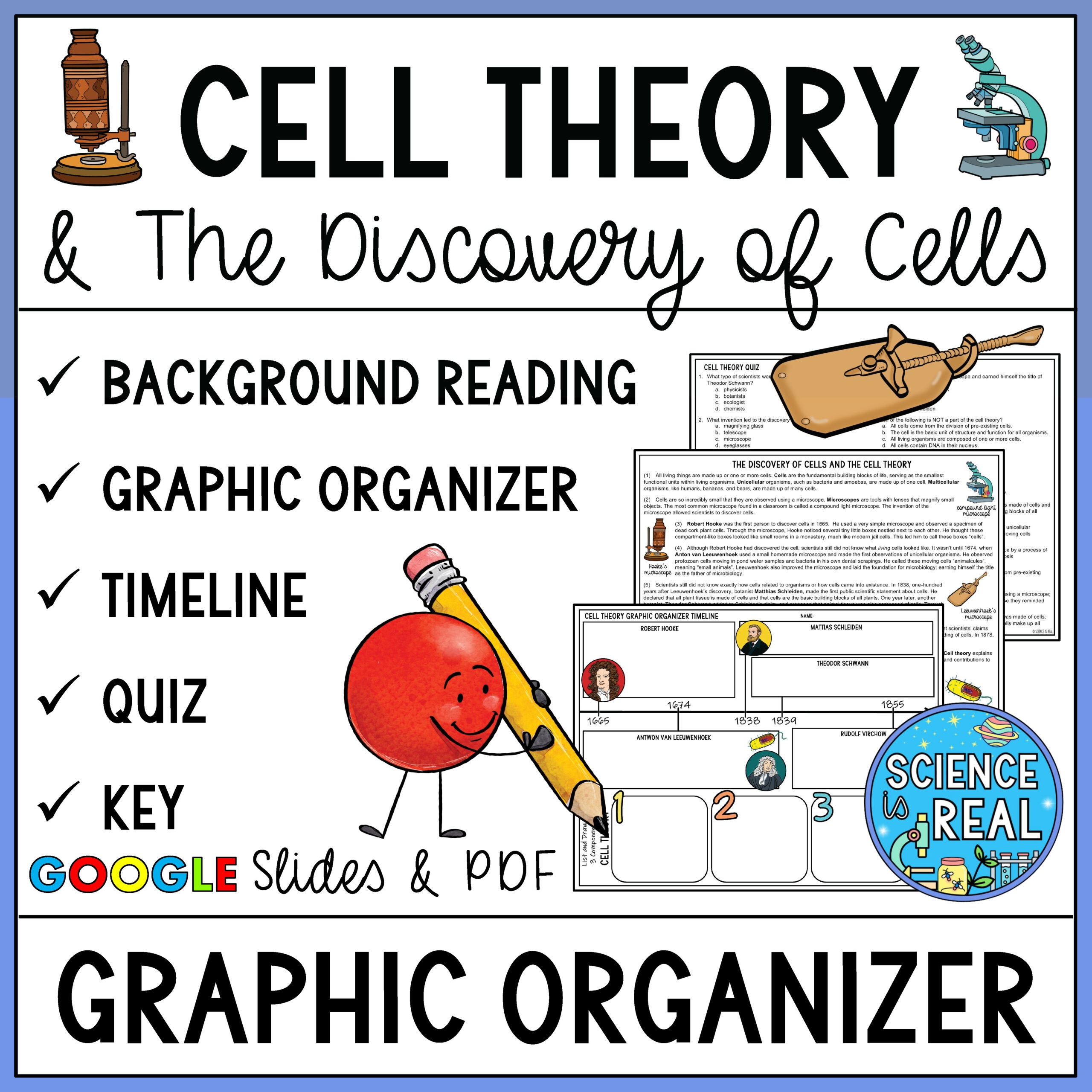 Cell Theory Graphic Organizer With Reading Comprehension And Quiz 