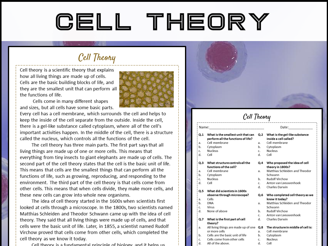 Cell Theory Reading Comprehension Passage And Questions PDF 