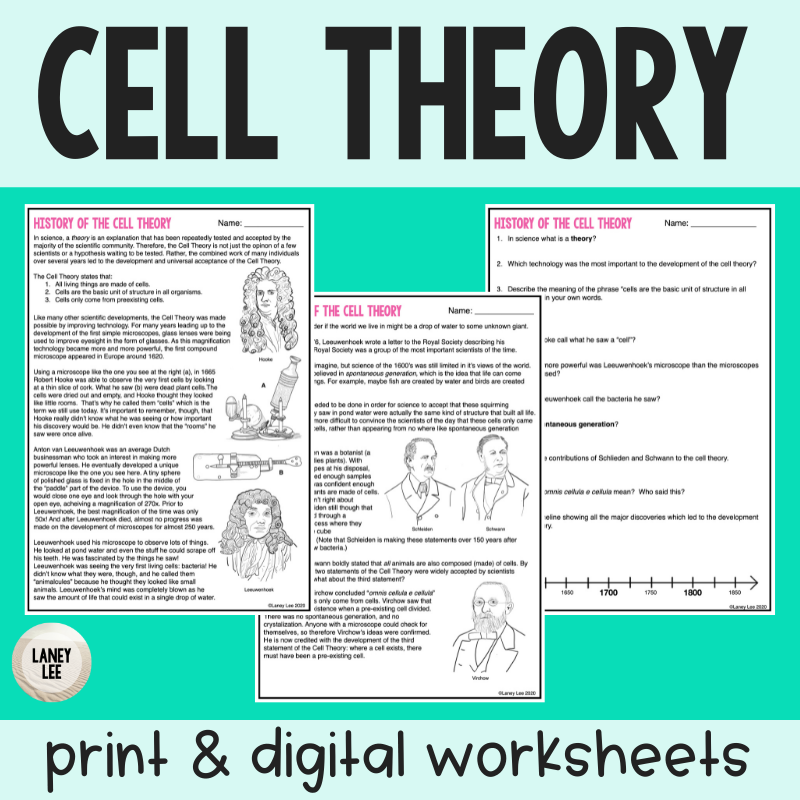 Cell Theory Reading Comprehension Worksheets Laney Lee
